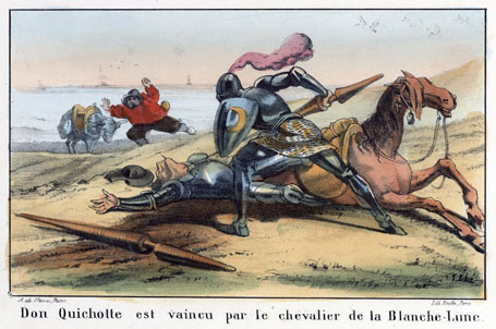 Don Quichotte est vaincu par le chevalier de la Blanche-Lune