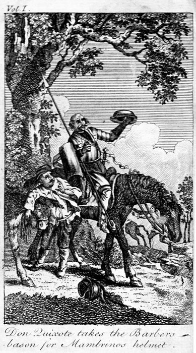 Don Quixote takes the Barbers bason for Mambrinos helmet.