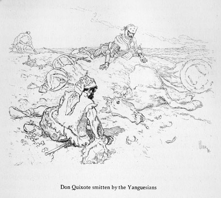 Don Quixote smitten by the Yanguesians