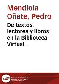De textos, lectores y libros en la Biblioteca Virtual Miguel de Cervantes