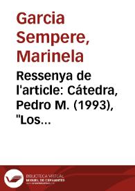 Ressenya de l'article: Cátedra, Pedro M. (1993), 