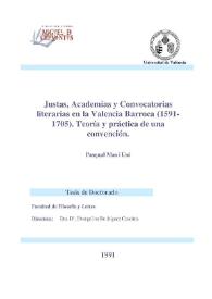 Justas, Academias y Convocatorias literarias en la Valencia Barroca (1591-1705) : teoría y práctica de una convención