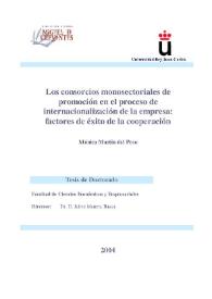Los consorcios monosectoriales de promoción en el proceso de internacionalización de la empresa: Factores de éxito de la cooperación