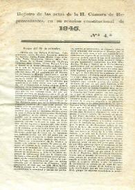 Registro de las actas de la H. Cámara de representantes, en su reunión constitucional de 1846. Nº 4
