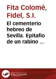 El cementerio hebreo de Sevilla. Epitafio de un rabino célebre