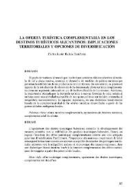 La oferta turística complementaria en los destinos turísticos alicantinos : implicaciones territoriales y opciones de diversificación