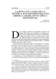 La ética en la era de la técnica. Elementos para una crítica a Karl-Otto Apel y Hans Jonas