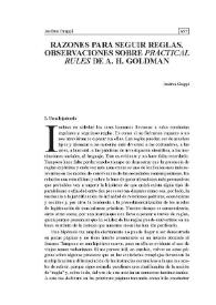 Razones para seguir reglas. Observaciones sobre 'Practical Rules' de A.H. Goldman