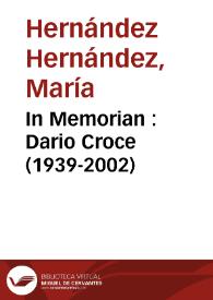 In Memorian : Dario Croce (1939-2002)