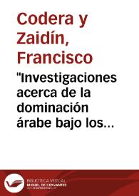 'Investigaciones acerca de la dominación árabe bajo los Omeyyahs en Oriente', por el Dr. G. Van Vloten