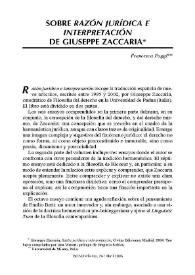 Sobre 'Razón jurídica e interpretación' de Guiseppe Zaccaria