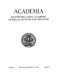 Academia: Boletín de la Real Academia de Bellas Artes de San Fernando. Segundo semestre de 1994. Número 79. Preliminares e índice.