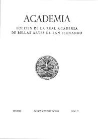 Academia: Boletín de la Real Academia de Bellas Artes de San Fernando. Primer semestre de 1991. Número 72. Preliminares e índice