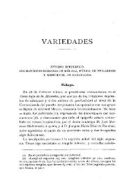 Estudio epigráfico. Inscripciones romanas de Málaga, púnica de Villaricos y medioeval de Barcelona