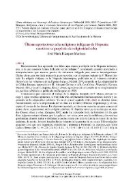 Últimas aportaciones a las religiones indígenas de Hispania: cuestiones a propósito de religiosidad celta