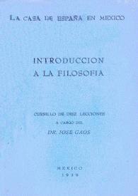 Introducción a la filosofía : cursillo de diez lecciones