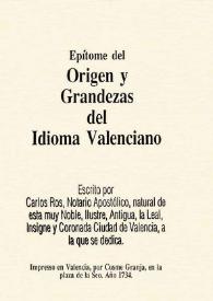 Epítome del origen y grandezas del idioma valenciano