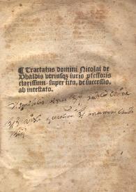 Tractatus domini Nicolai de Ubaldis utriusque iuris professoris clarissimi super titulum de successionibus ab intestato