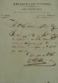 [Carta de J. Antonio Páez, Jefe Superior Civil y Militar de Venezuela ... al Jefe Político del Cantón de Puerto Cabello, en Caracas a 17 de noviembre de 1828]