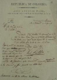 [Carta de J. Antonio Páez, Jefe Superior Civil y Militar de Venezuela ... al Sr. Comandante de Armas de Puerto Cabello, en Caracas a 3 de febrero de 1829]