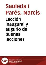 Lección inaugural y augurio de buenas lecciones