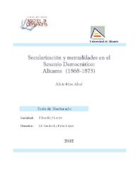Secularización y mentalidades en el Sexenio Democrático : Alicante (1868-1875)