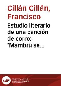 Estudio literario de una canción de corro: 'Mambrú se fue a la guerra'