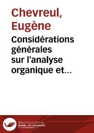 Considérations générales sur l'analyse organique et ses applications