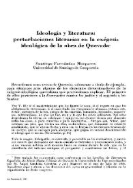 Ideología y literatura : perturbaciones literarias en la exégesis ideológica de la obra de Quevedo