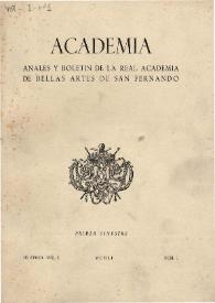 Academia : Boletín de la Real Academia de Bellas Artes de San Fernando. Número 1 (primer semestre 1951). Preliminares e índice
