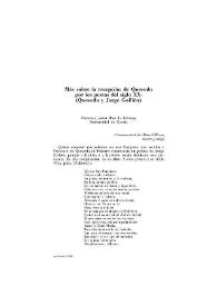Más sobre la recepción de Quevedo por los poetas del siglo XX: (Quevedo y Jorge Guillén)