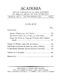 Academia : Boletín de la Real Academia de Bellas Artes de San Fernando. Segundo semestre de 1953. Número 2. Preliminares e índice