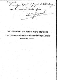 Las 'Novelas ' de Mateo María Bandello como fuentes del teatro de Lope de Vega Carpio
