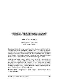 Dos cartas inéditas de María Lejárraga dirigidas a Gregorio Martínez Sierra