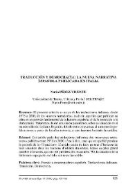 Traducción y democracia: la nueva narrativa española publicada en Italia