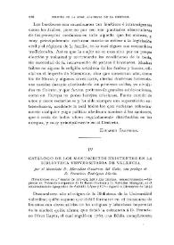Catálogo de los manuscritos existentes en la Biblioteca Universitaria de Valencia, por el licenciado D. Marcelino Gutiérrez del Caño, con prólogo de D. Francisco Rodríguez Marín