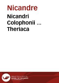 Nicandri Colophonii ... Theriaca