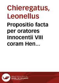 Propositio facta per oratores Innocentii VIII coram Henrico VII, Anglorum rege