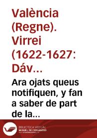 Ara ojats queus notifiquen, y fan a saber de part de la S.C.R. Magestat e per aquella De part del ... Señor Don Henrrique de Avila y Guzman Marques...