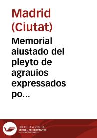 Memorial aiustado del pleyto de agrauios expressados por esta Villa de Madrid de las cuentas, que en virtud de particular comission de su Magestad,...