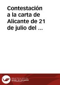 Contestación a la carta de Alicante de 21 de julio del presente año 1813