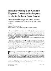 Filosofía y teología en Gonzalo Hispano. Contribución hispana en el año de Juan Duns Escoto = Philosophy and theology in Gonzalo Hispano. Hispanic...