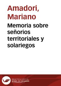 Memoria sobre señorios territoriales y solariegos