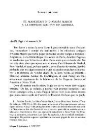 El manuscrit N d'Ausiàs March a la Hispanic Society of America
