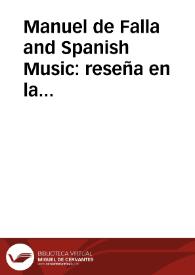 Manuel de Falla and Spanish Music : reseña en la revista 