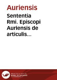 Sententia Rmi. Episcopi Auriensis de articulis Sacramenti Ordinis
