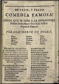 Tetis y Peleo : fiesta que se hizo a las bodas de la Serenissima Señora doña María Teresa de Austria, Reyna de Francia