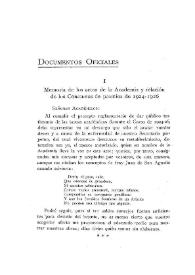 Documentos oficiales de la Real Academia de la Historia. Memoria de los actos de la Academia y relación de los concursos de premios de 1924-1926