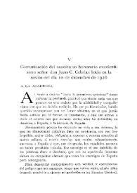 Comunicación del académico honorario excelentísimo señor don Juan C. Cebrián leída en la sesión del día 10 de diciembre de 1926