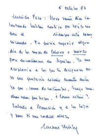 Carta de Miguel Delibes a Francisco Rabal. 6 de octubre de 1987